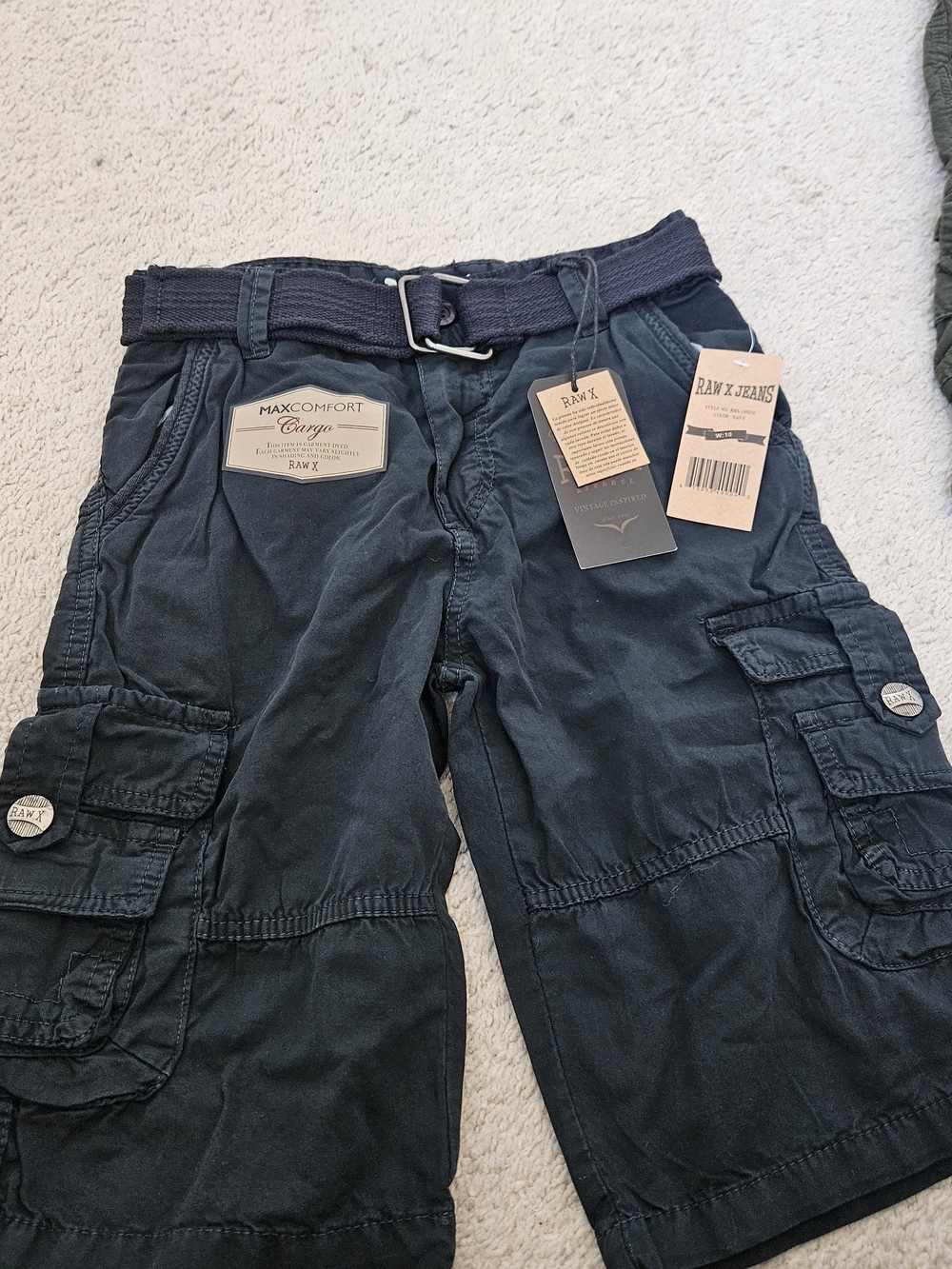 Set  Raw X Jeans Kids Navy And Olive Cargo Shorts with Belt